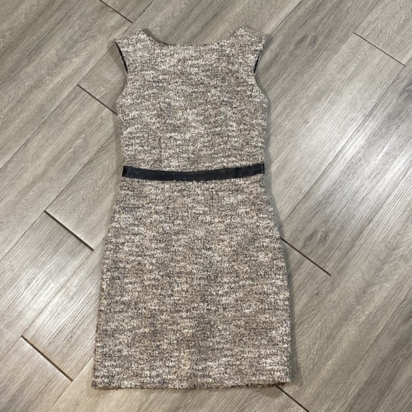 A/X Armani Exchange Sleaveless Tweed Vegan Leather Trim Taupe Sheath Dress - Picture 4 of 7
